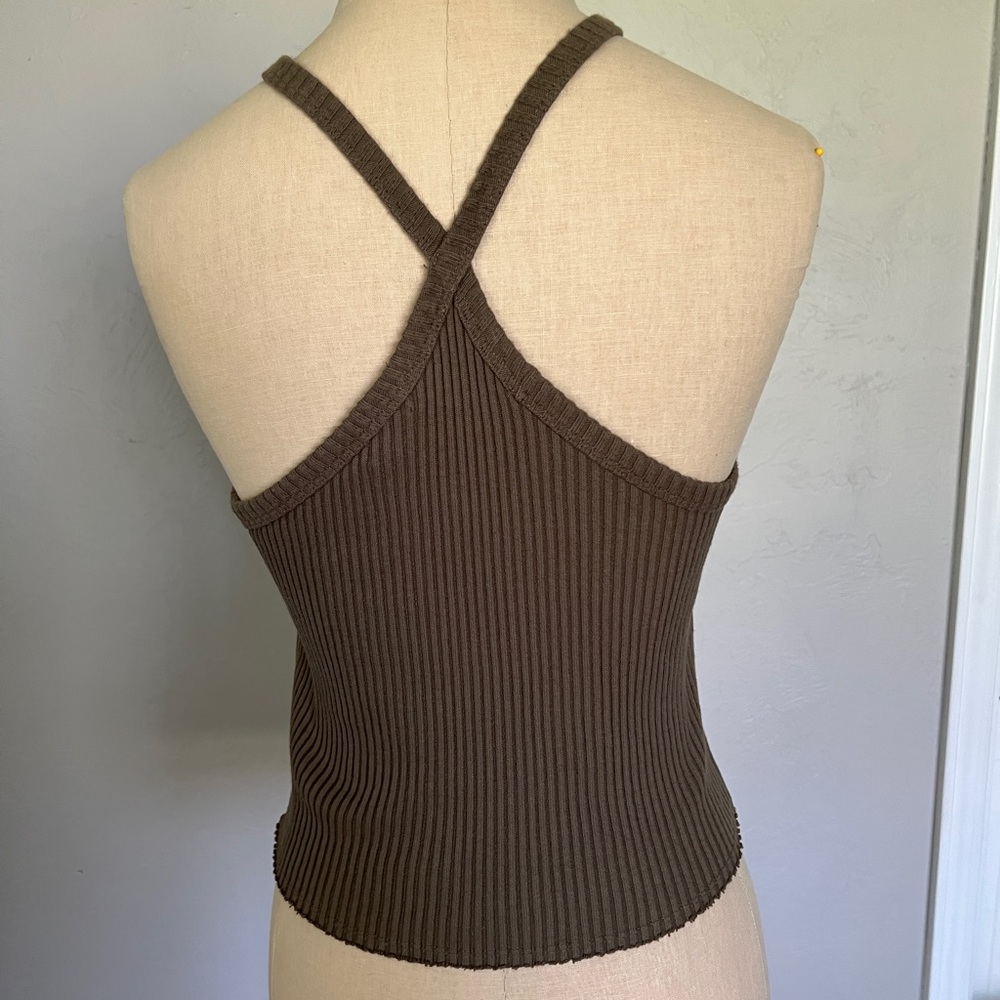 NWT Anthropologie T.La Ribbed Halter Tank Top Moss - Picture 8 of 9